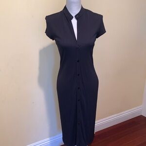 Black Label RALPH LAUREN Midi Shirt Dress Navy Button Down Bodycon Coquette 4